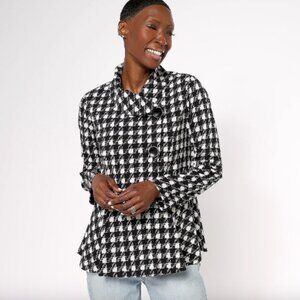 Susan Graver Printed LK Fusion Asymmetrical Peplum Jacket , Ivory Sz 3X a615690